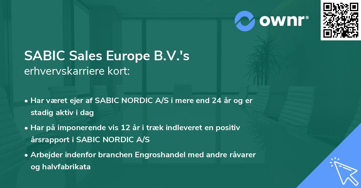SABIC Sales Europe B.V.'s erhvervskarriere kort