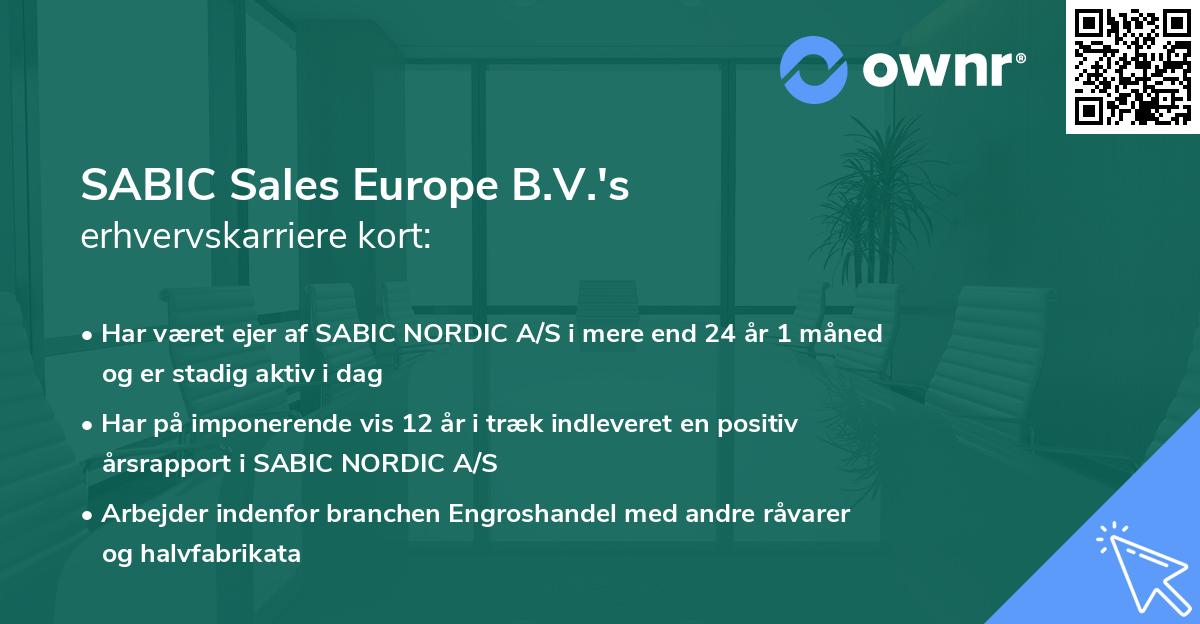 SABIC Sales Europe B.V.'s erhvervskarriere kort