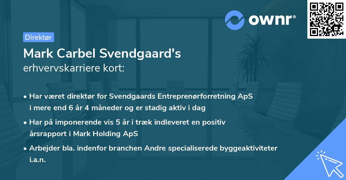 Mark Carbel Svendgaard's erhvervskarriere kort
