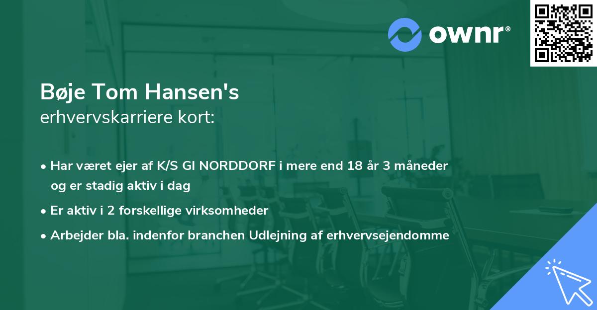Bøje Tom Hansen's erhvervskarriere kort