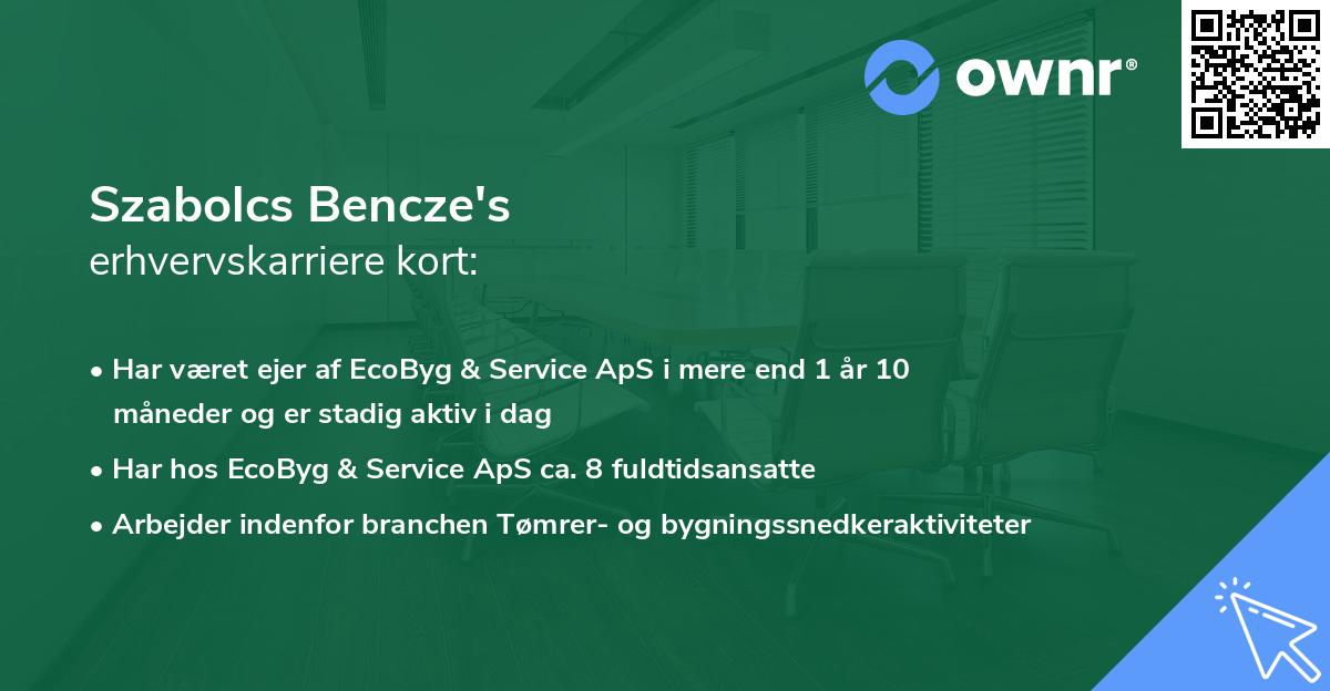 Szabolcs Bencze's erhvervskarriere kort