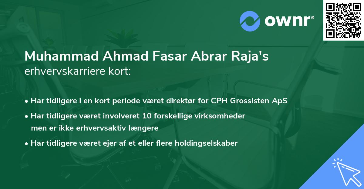 Muhammad Ahmad Fasar Abrar Raja's erhvervskarriere kort