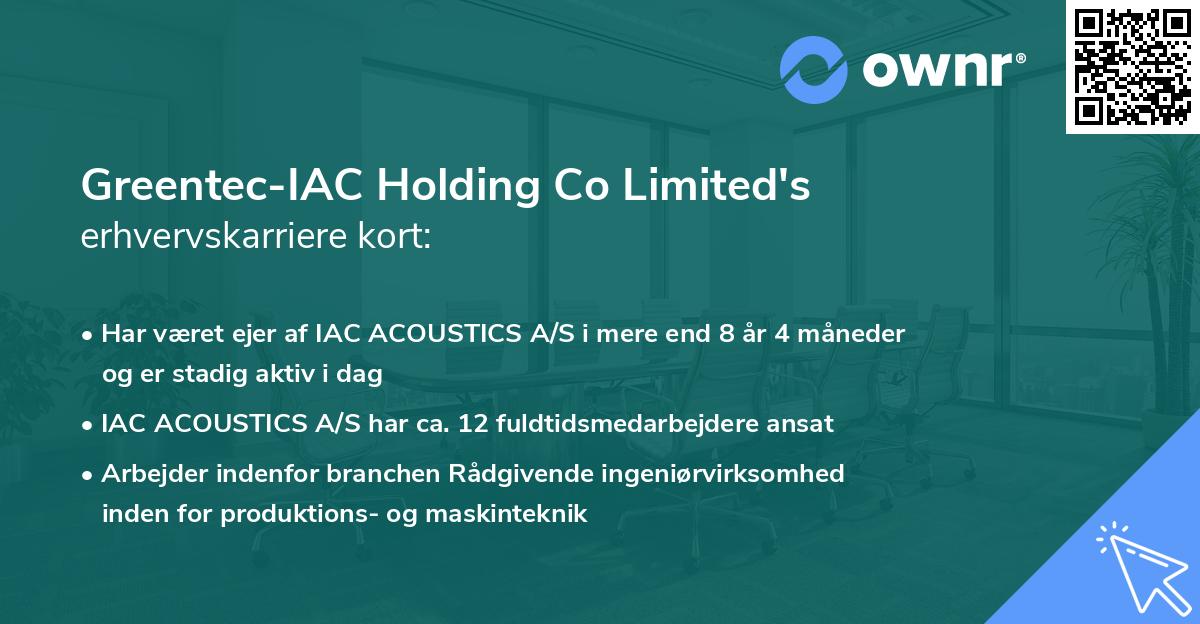 Greentec-IAC Holding Co Limited's erhvervskarriere kort