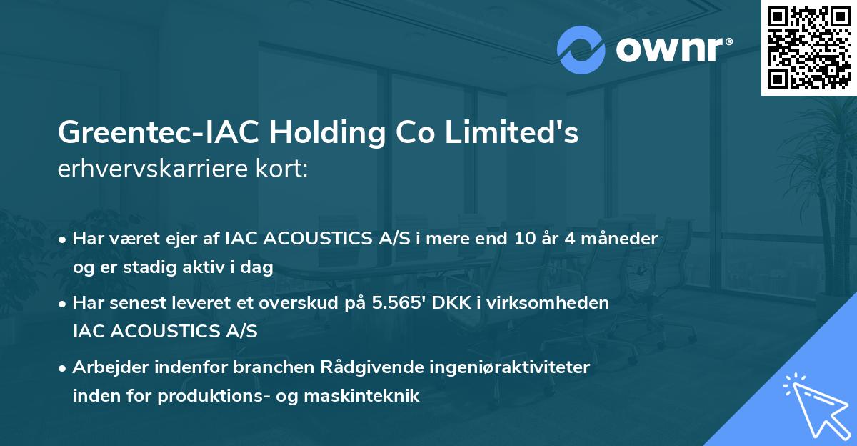 Greentec-IAC Holding Co Limited's erhvervskarriere kort