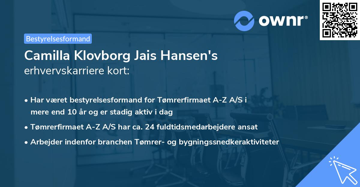 Camilla Klovborg Jais Hansen's erhvervskarriere kort