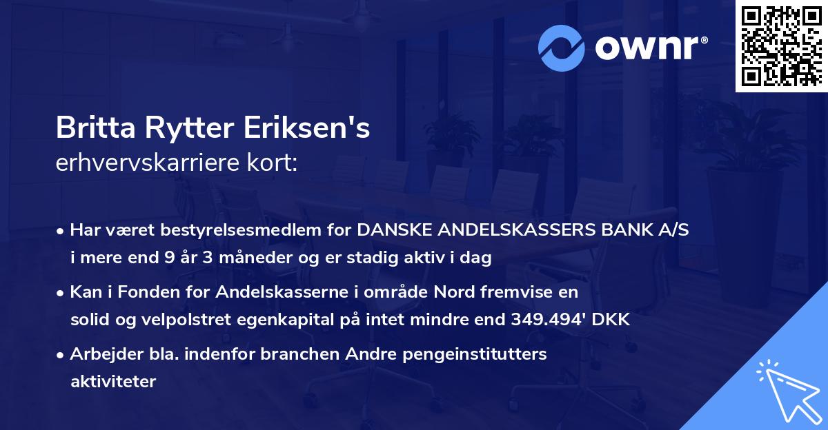 Britta Rytter Eriksen's erhvervskarriere kort