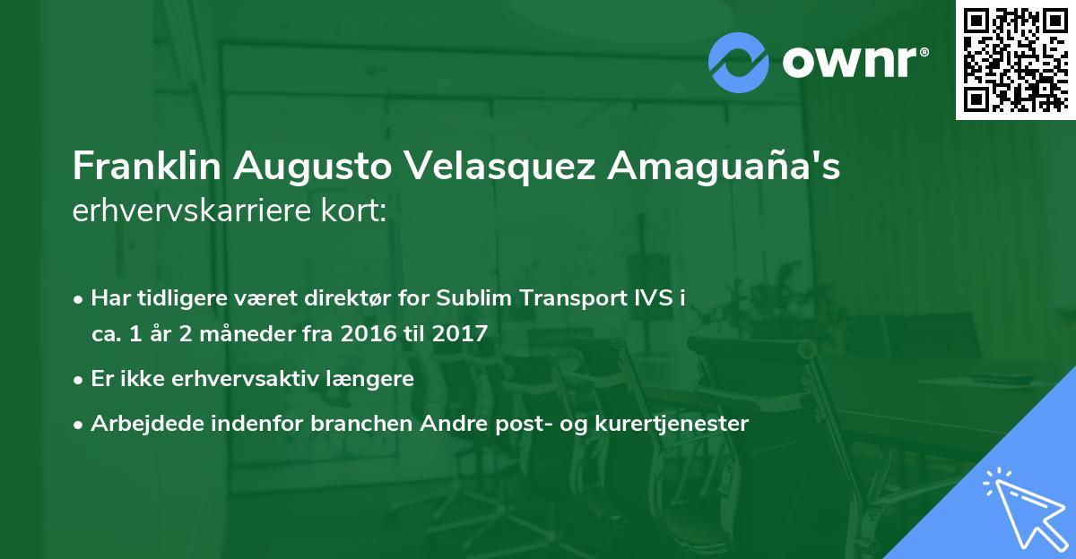 Franklin Augusto Velasquez Amaguaña's erhvervskarriere kort