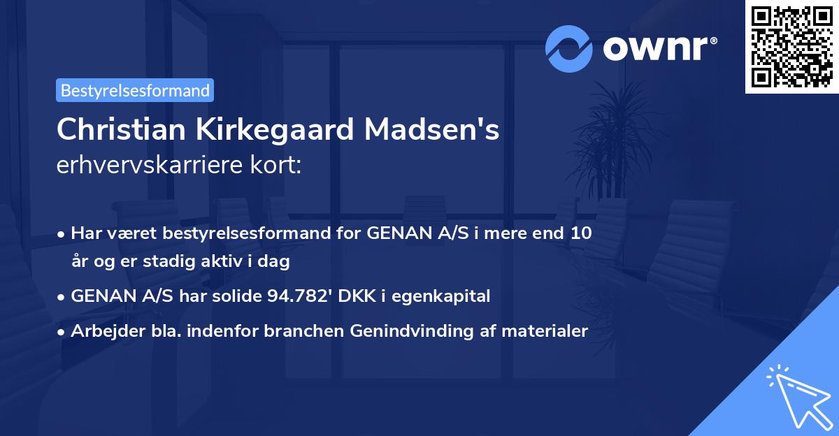Christian Kirkegaard Madsen's erhvervskarriere kort