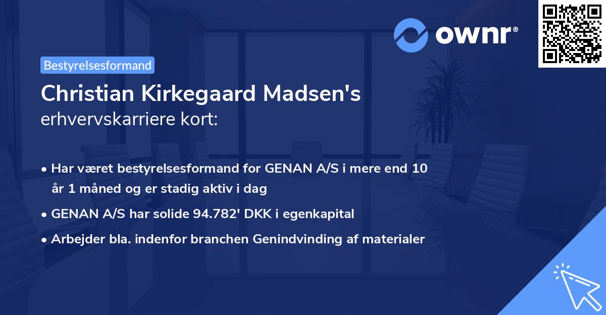 Christian Kirkegaard Madsen's erhvervskarriere kort
