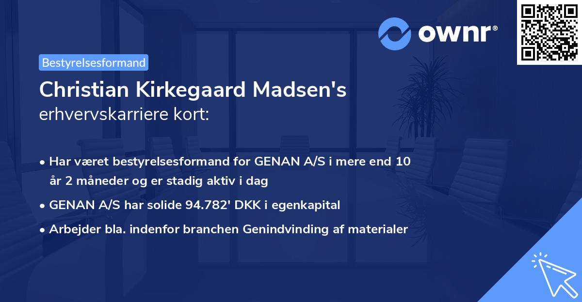 Christian Kirkegaard Madsen's erhvervskarriere kort