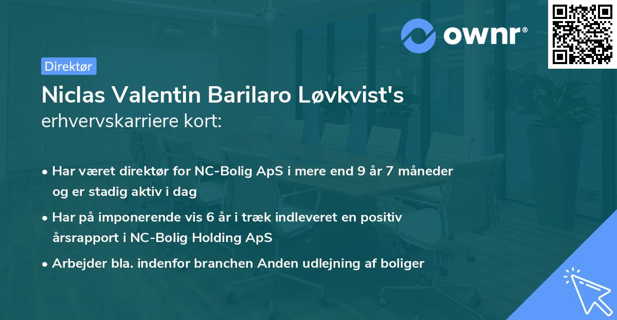 Niclas Valentin Barilaro Løvkvist's erhvervskarriere kort