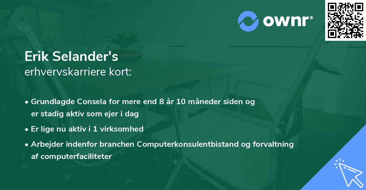 Erik Selander's erhvervskarriere kort