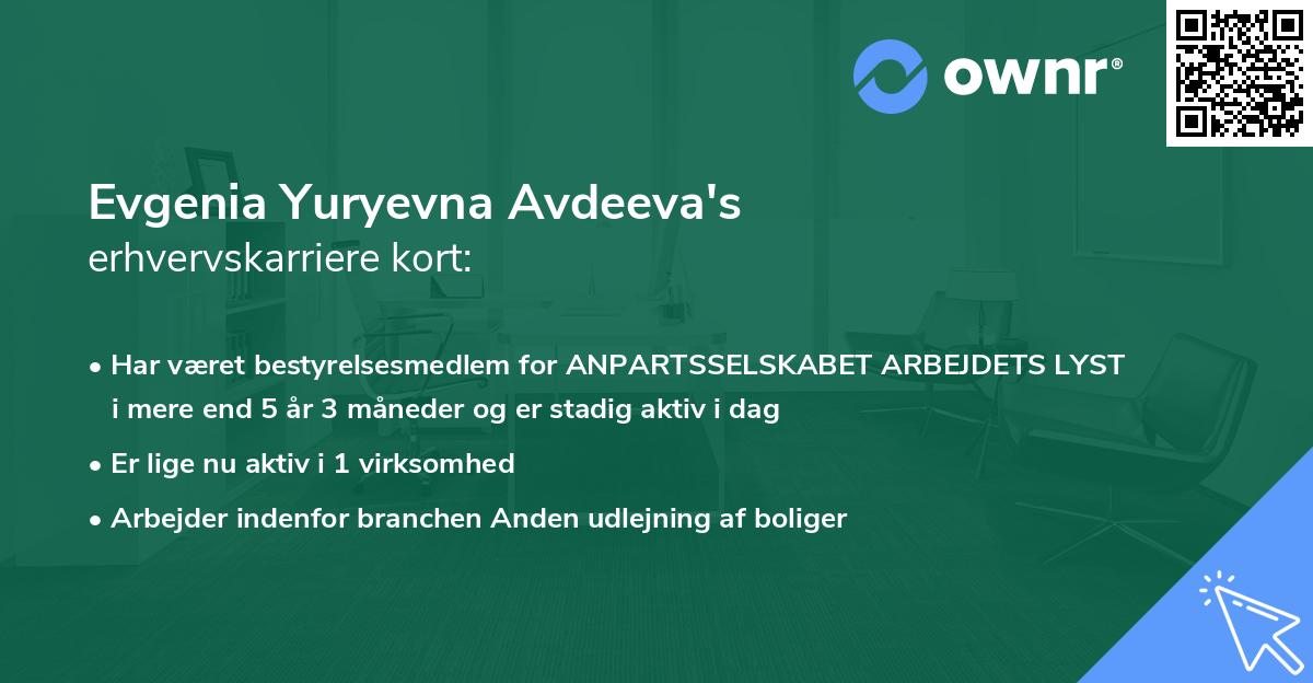 Evgenia Yuryevna Avdeeva's erhvervskarriere kort