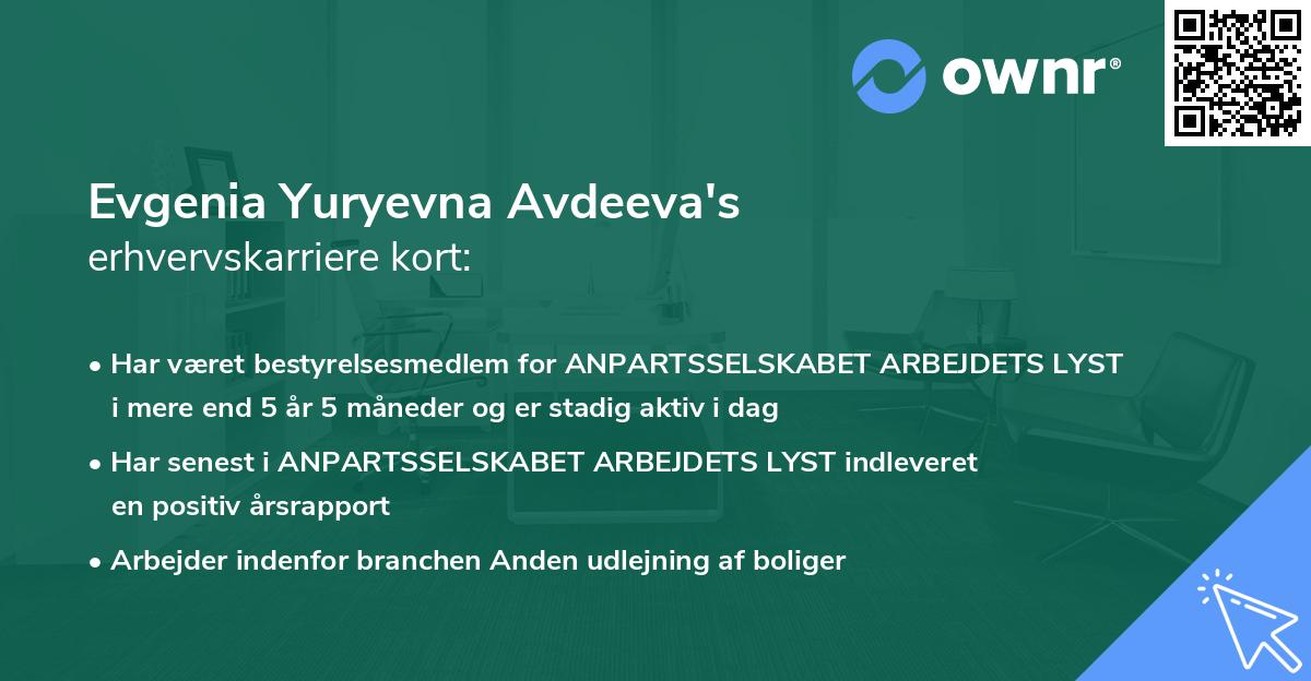Evgenia Yuryevna Avdeeva's erhvervskarriere kort