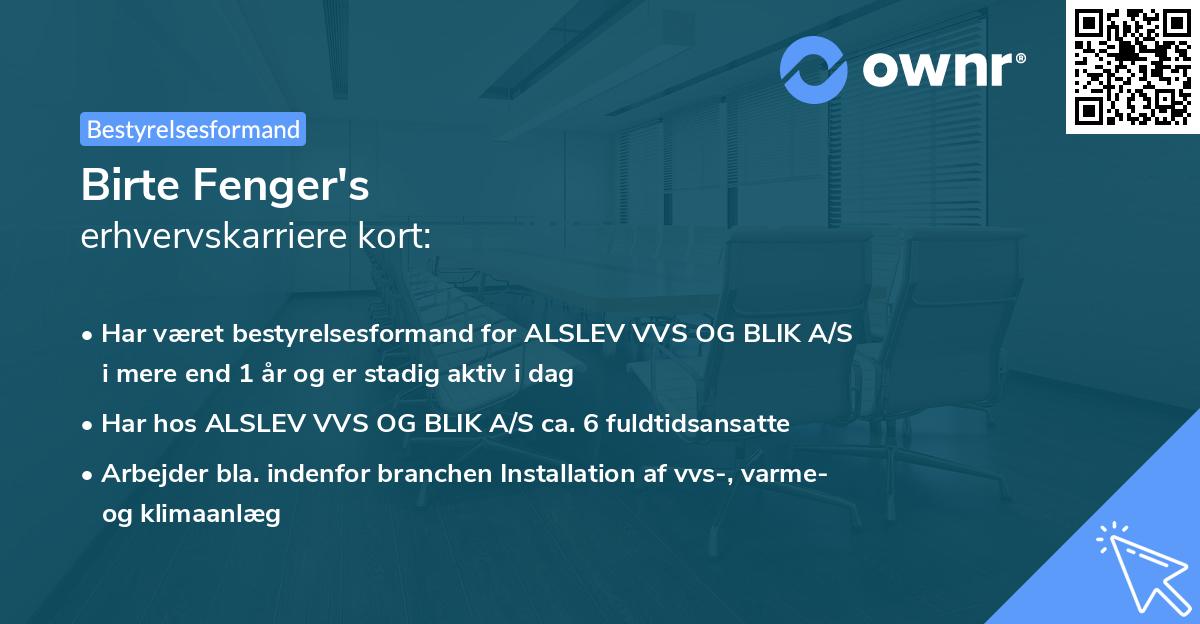 Birte Fenger's erhvervskarriere kort