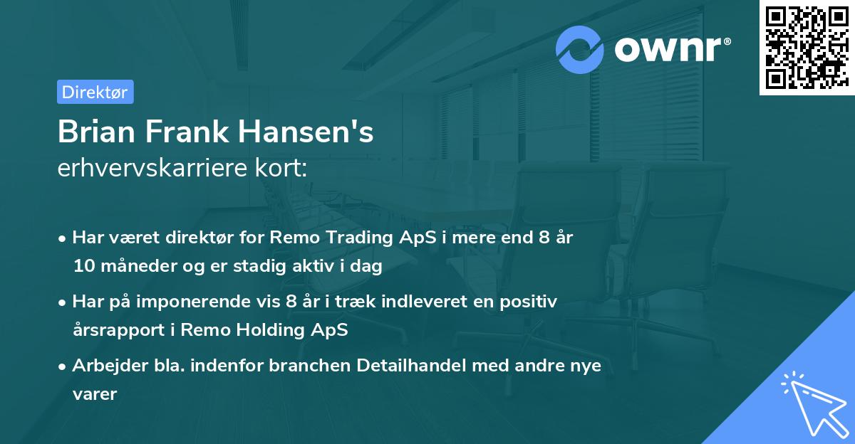 Brian Frank Hansen's erhvervskarriere kort
