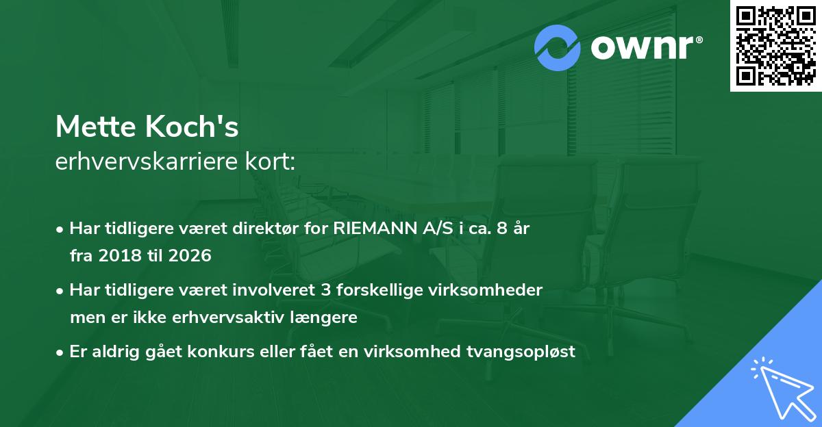 Mette Koch's erhvervskarriere kort