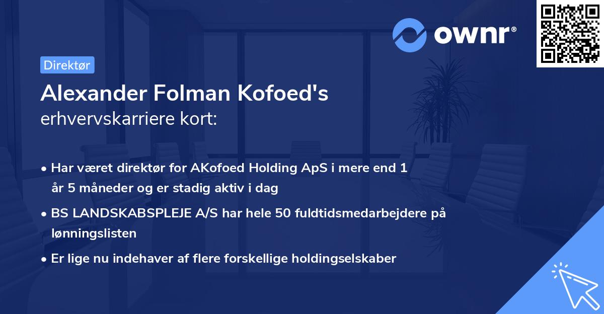 Alexander Folman Kofoed's erhvervskarriere kort