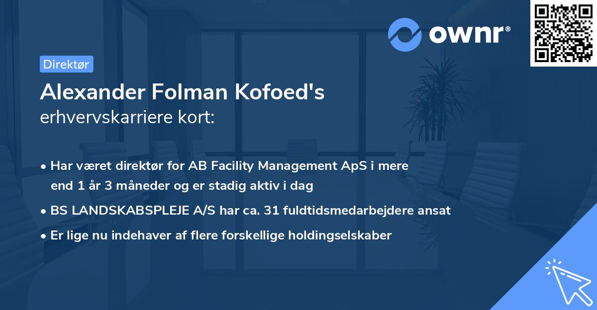 Alexander Folman Kofoed's erhvervskarriere kort