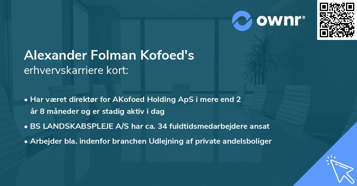 Alexander Folman Kofoed's erhvervskarriere kort