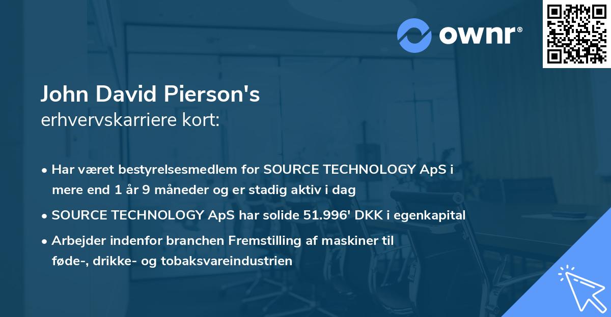 John David Pierson's erhvervskarriere kort