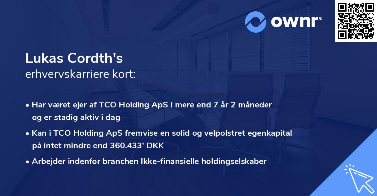 Lukas Cordth's erhvervskarriere kort