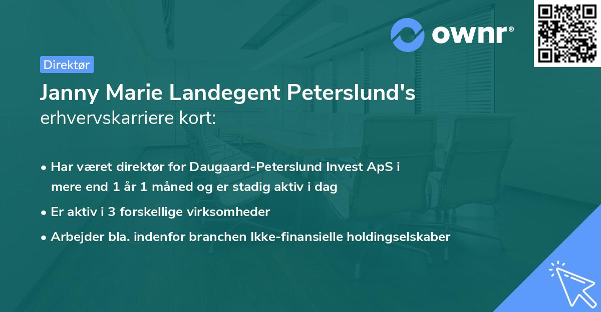 Janny Marie Landegent Peterslund's erhvervskarriere kort
