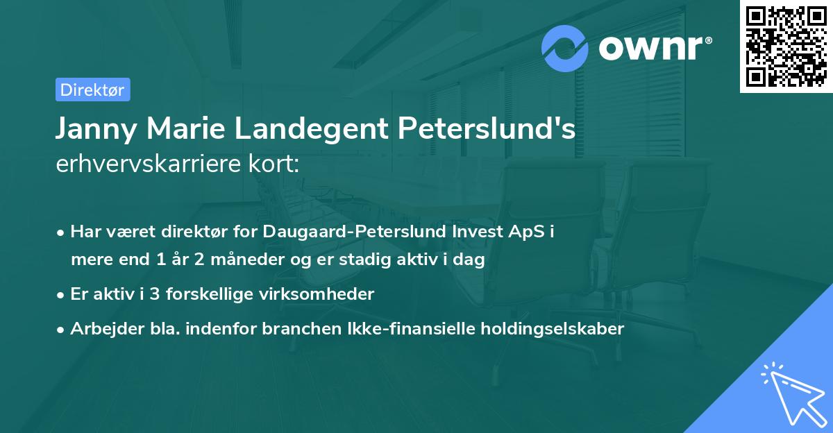Janny Marie Landegent Peterslund's erhvervskarriere kort