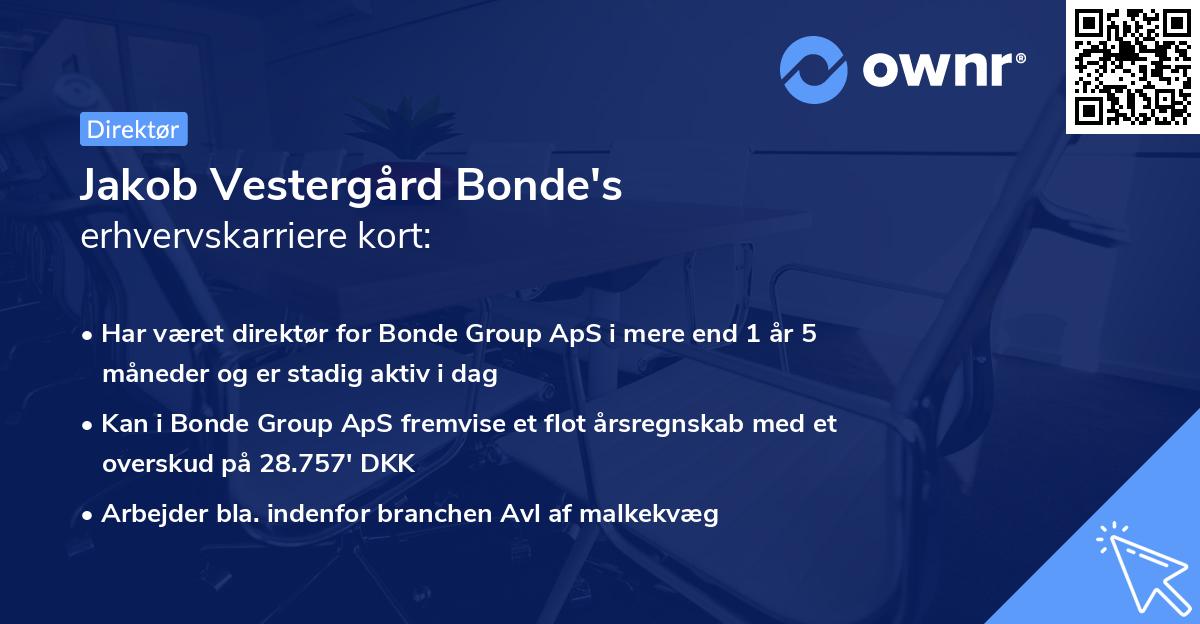 Jakob Vestergård Bonde's erhvervskarriere kort