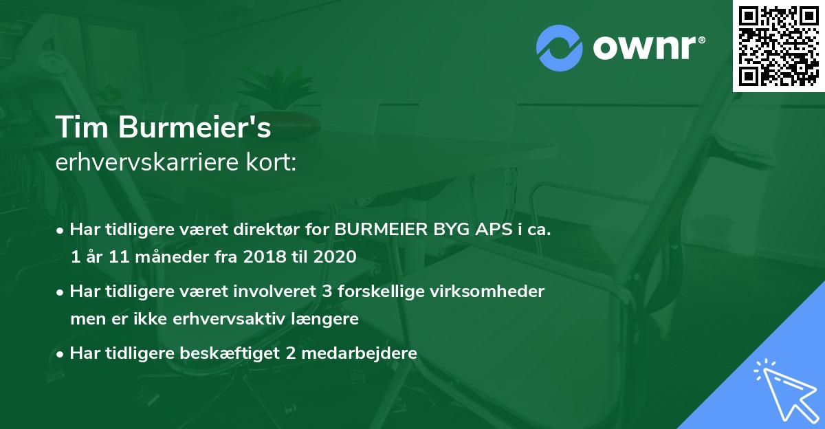 Tim Burmeier's erhvervskarriere kort