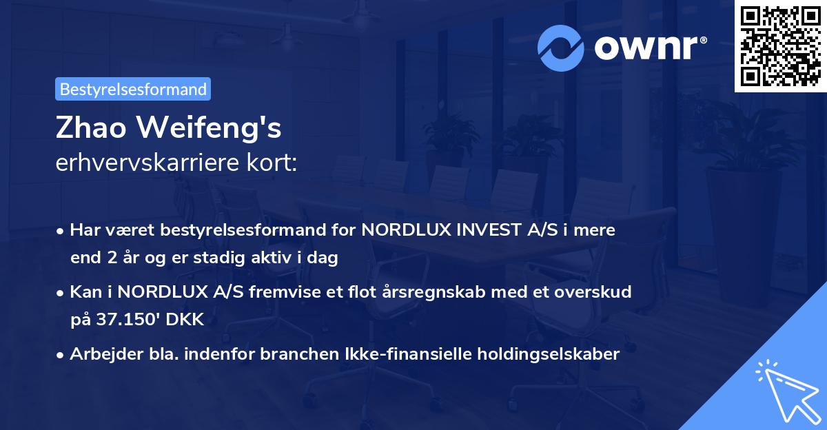 Zhao Weifeng's erhvervskarriere kort