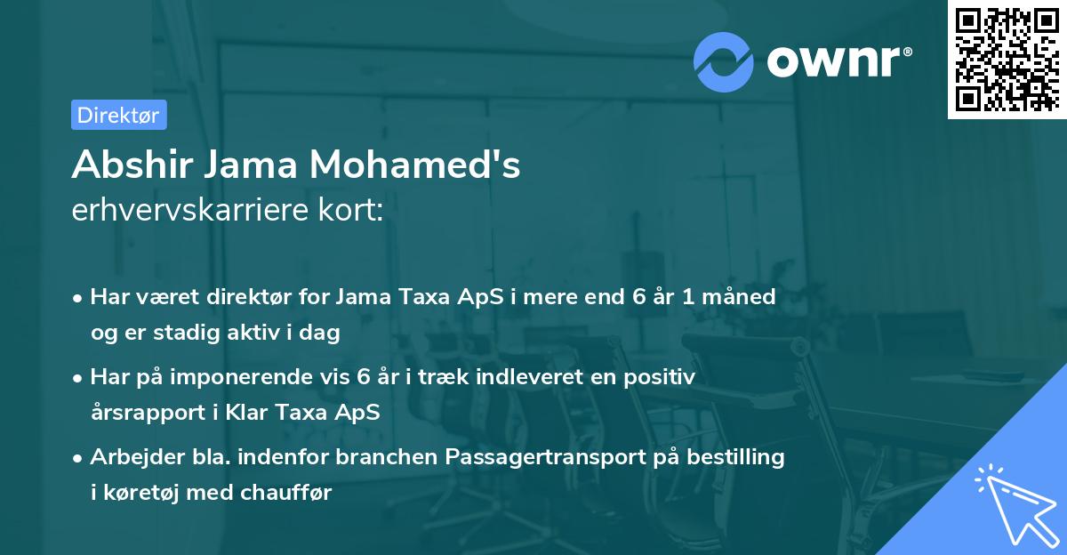 Abshir Jama Mohamed's erhvervskarriere kort