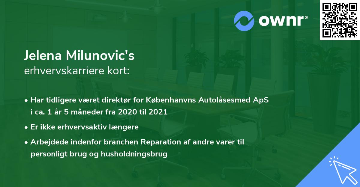 Jelena Milunovic's erhvervskarriere kort