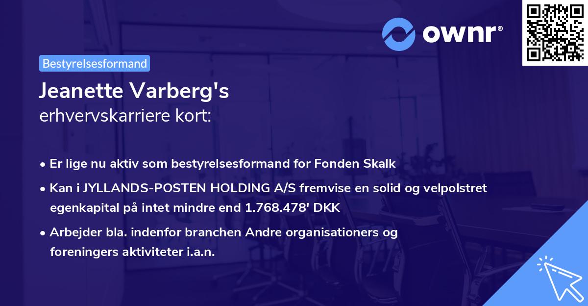 Jeanette Varberg's erhvervskarriere kort