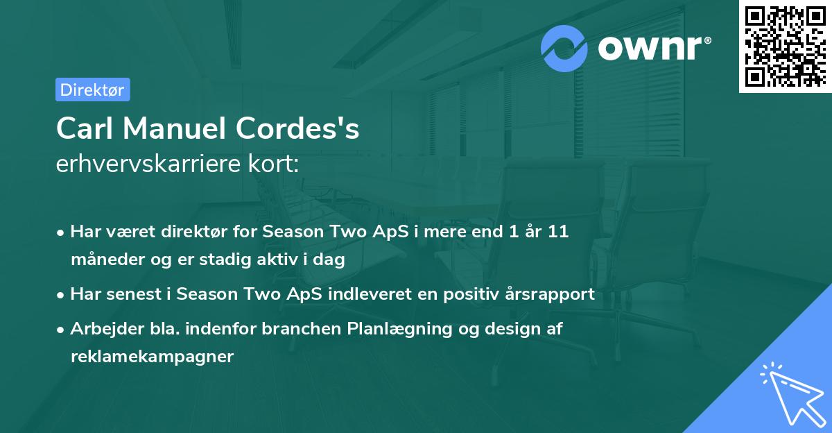 Carl Manuel Cordes's erhvervskarriere kort