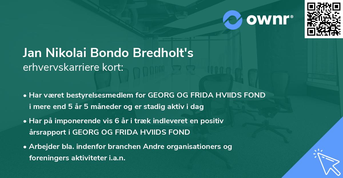 Jan Nikolai Bondo Bredholt's erhvervskarriere kort