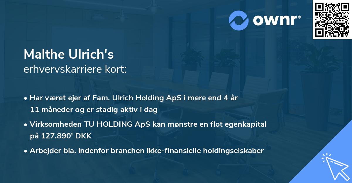 Malthe Ulrich's erhvervskarriere kort