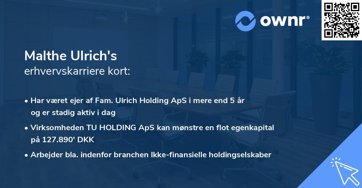 Malthe Ulrich's erhvervskarriere kort