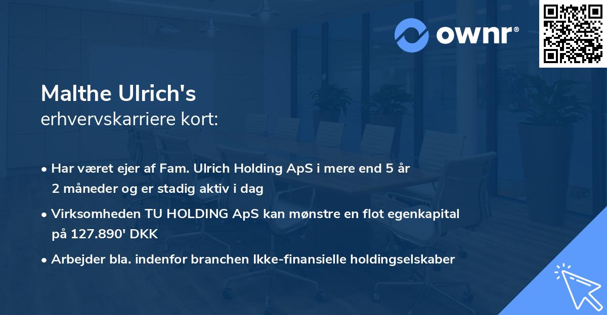 Malthe Ulrich's erhvervskarriere kort
