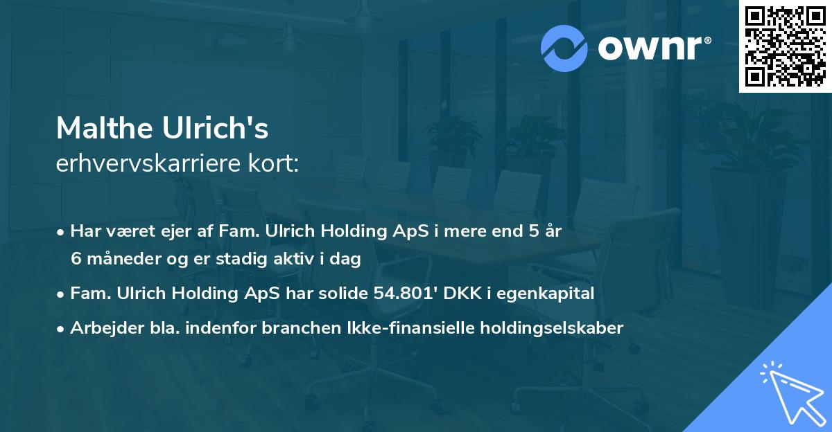 Malthe Ulrich's erhvervskarriere kort