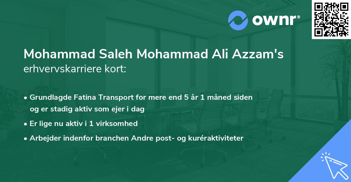Mohammad Saleh Mohammad Ali Azzam's erhvervskarriere kort