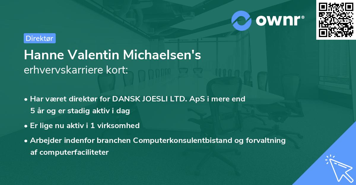 Hanne Valentin Michaelsen's erhvervskarriere kort