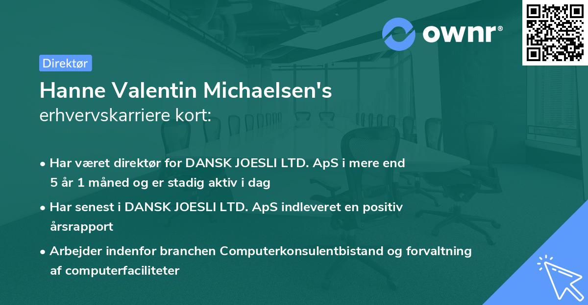 Hanne Valentin Michaelsen's erhvervskarriere kort