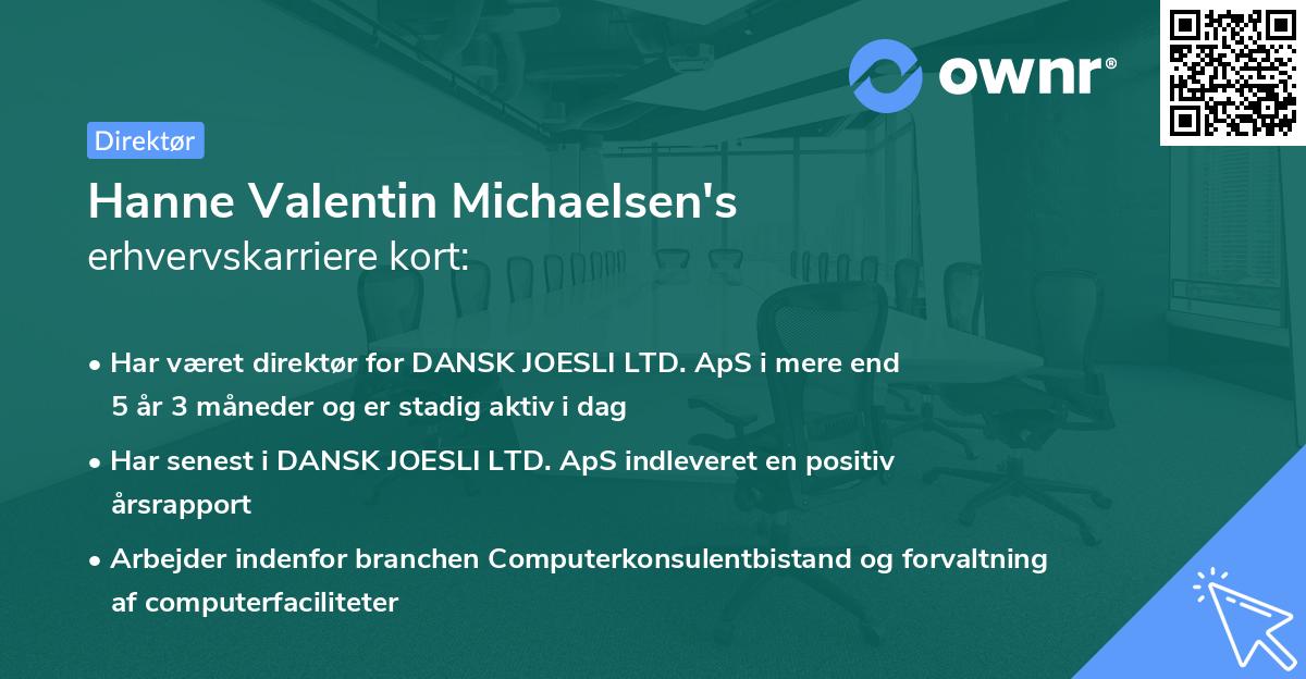 Hanne Valentin Michaelsen's erhvervskarriere kort