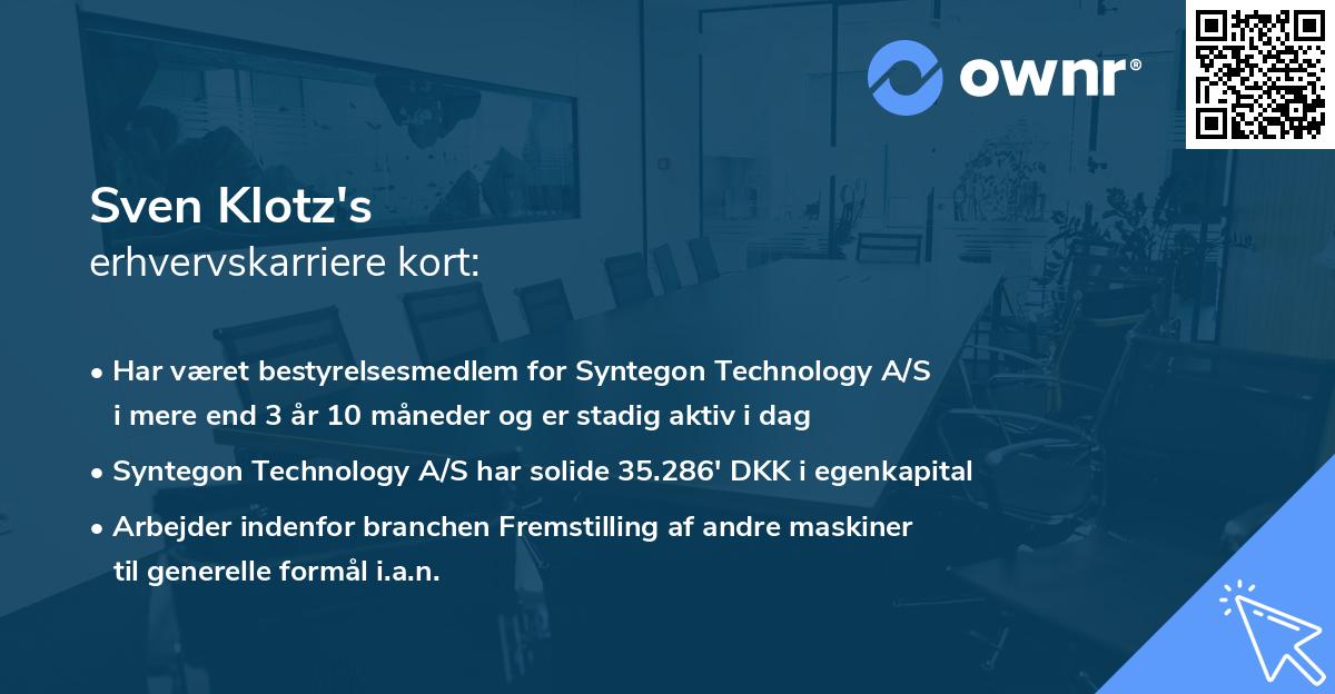 Sven Klotz's erhvervskarriere kort