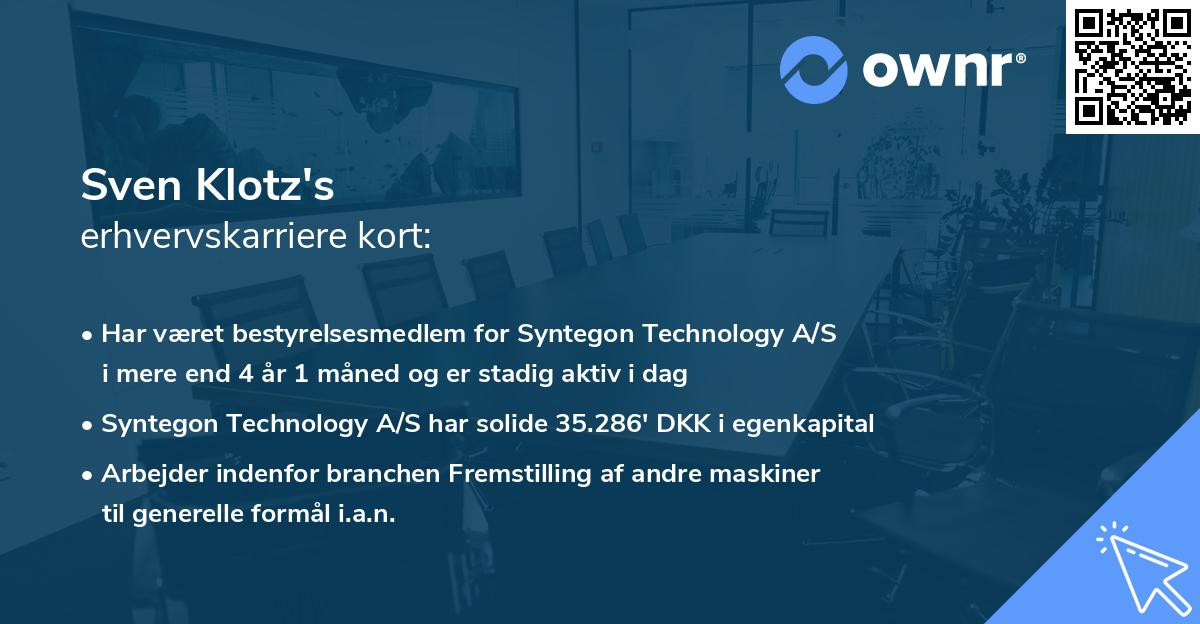 Sven Klotz's erhvervskarriere kort