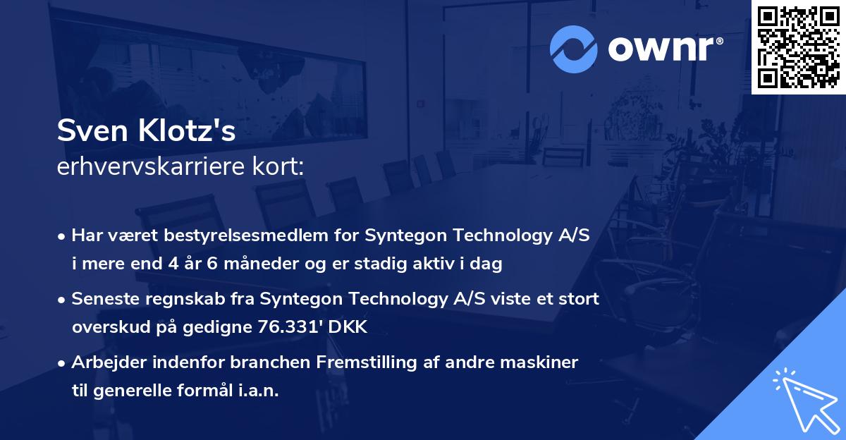 Sven Klotz's erhvervskarriere kort