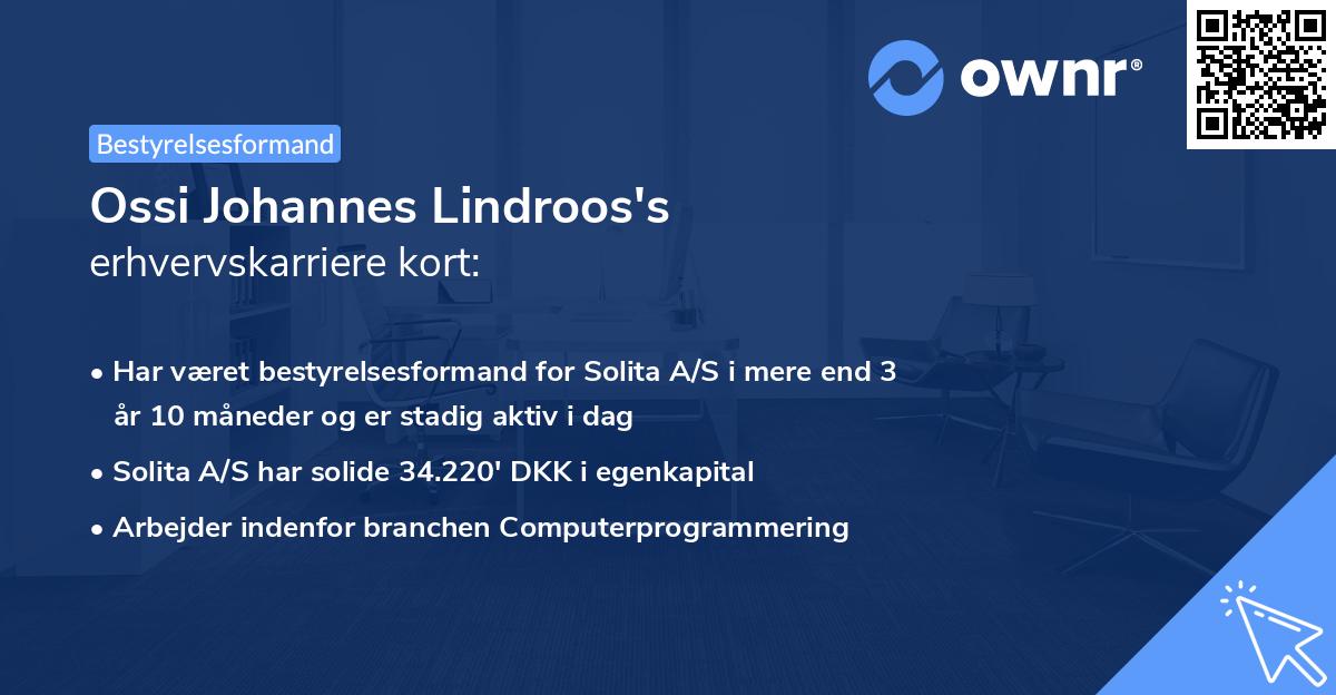 Ossi Johannes Lindroos's erhvervskarriere kort
