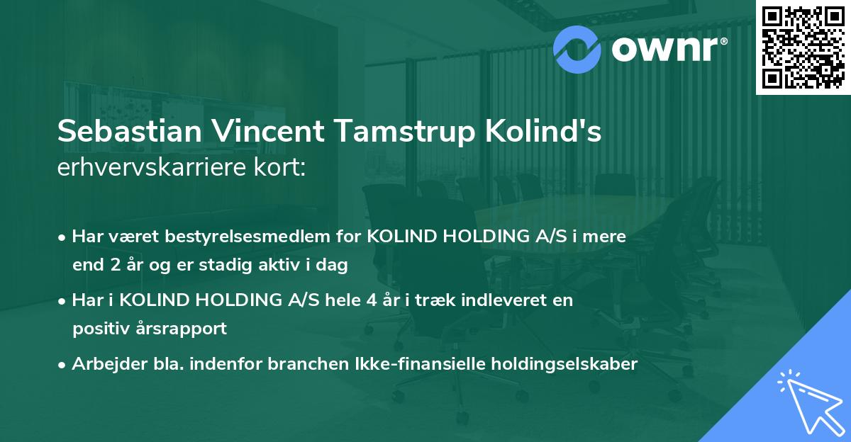Sebastian Vincent Tamstrup Kolind's erhvervskarriere kort