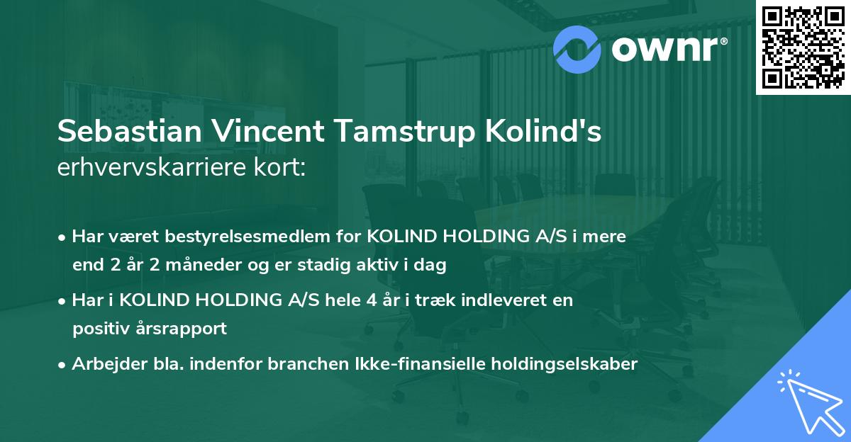 Sebastian Vincent Tamstrup Kolind's erhvervskarriere kort